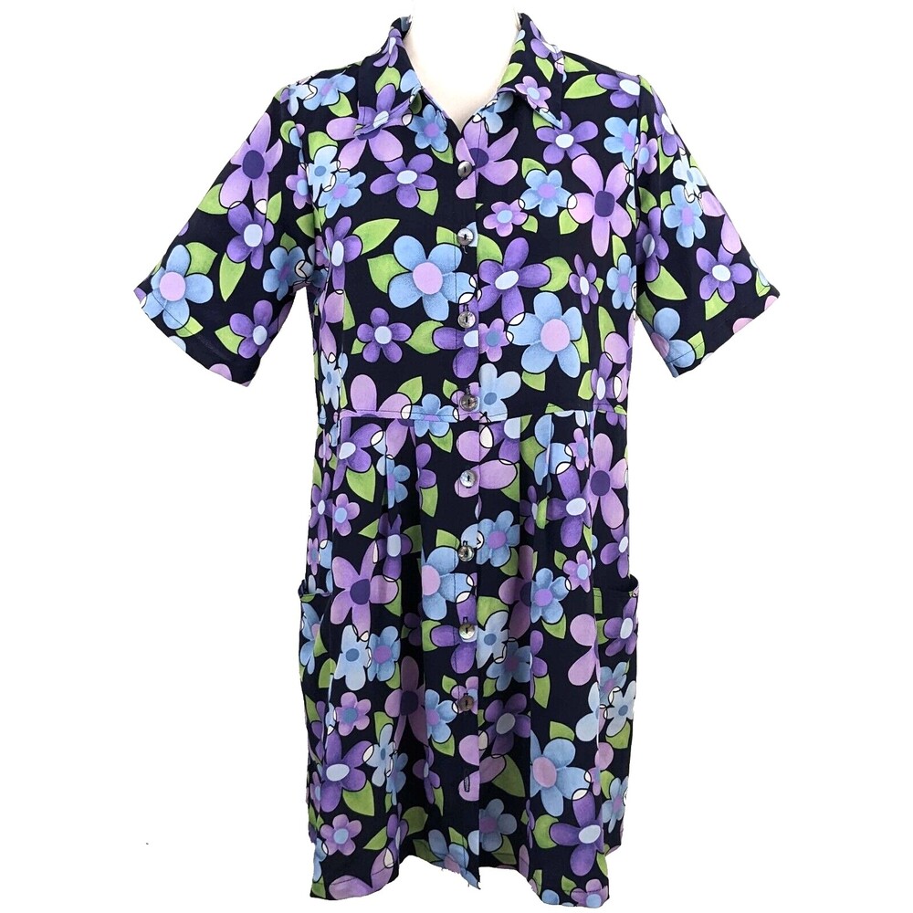 VTG L.A. Connection 100% Rayon Hippie Flower Power Mini Dress Size SM